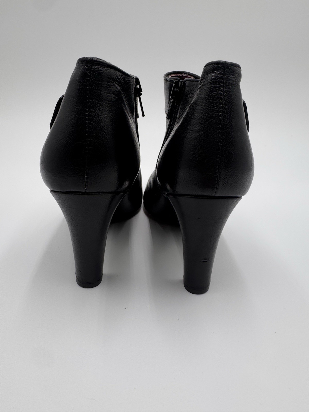 Coach Black Leather Nicolete Silver Tone Buckle 3.25″ Heel Bootie Boot 7.5