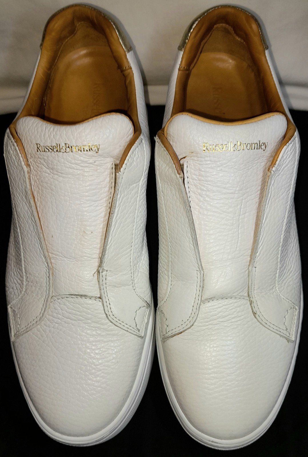RUSSELL & BROMLEY WHITE LEATHER PARK UP LACE LESS, PLATFORM TRAINERS WOMEN SIZE