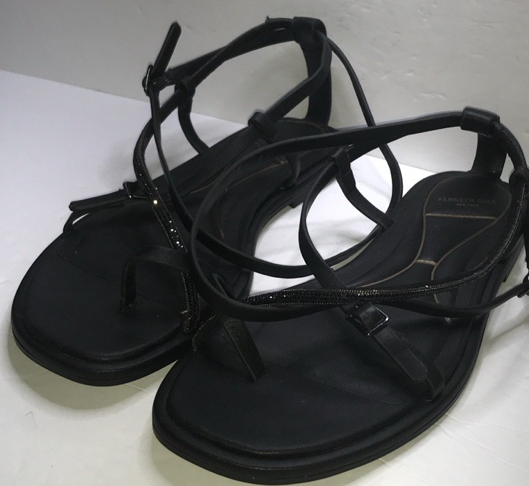 OPEN EDIT Black Strappy Buckle Ankle Strap Flat Sandals Women’s US 8M Casual