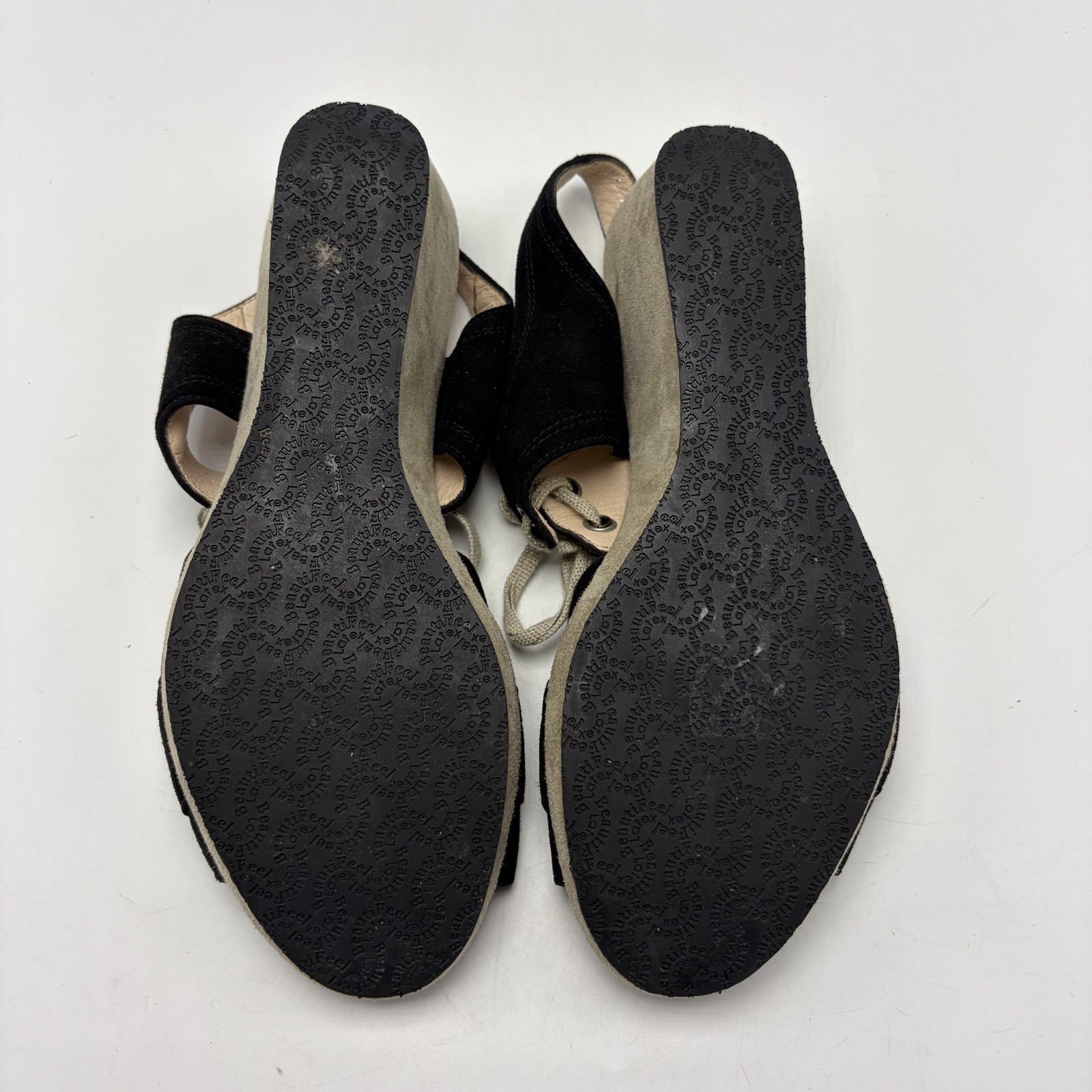Beautifeel Wedge Sandals Womens 9 Black Suede Leather Tie EU 40 Israel Read