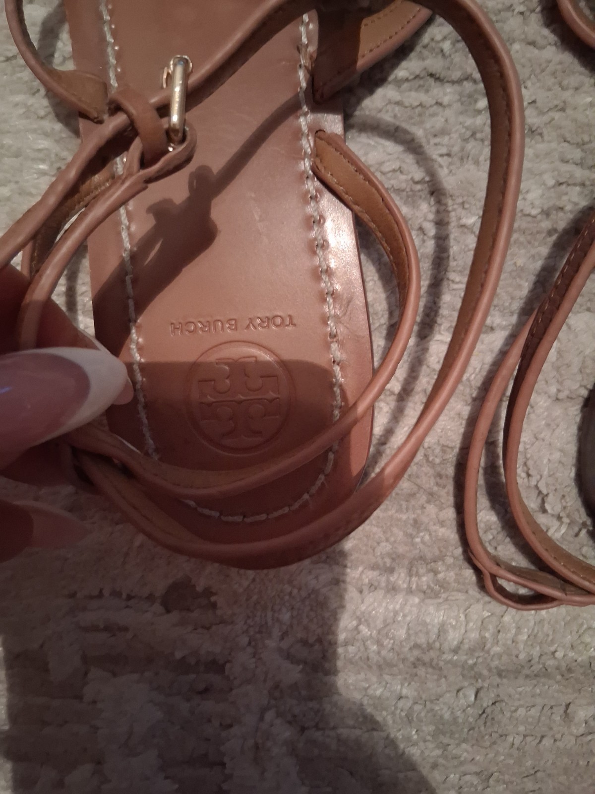 Tory Burch Brown Leather Strappy Sandals Logo Buckle Adjustable Strap US 9.5