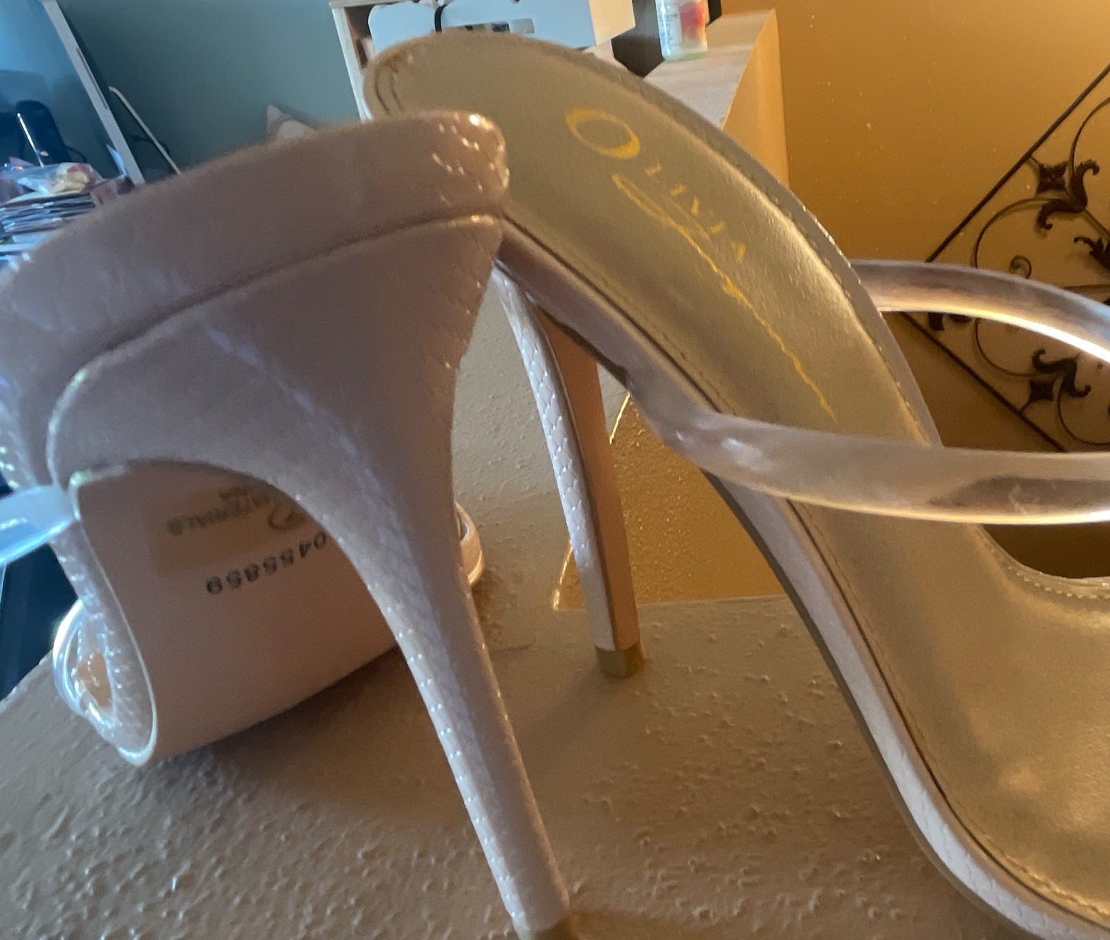 Olaian Womens White/Clear Synthetic Open Toe Slip-On Strappy Stiletto Heel 7