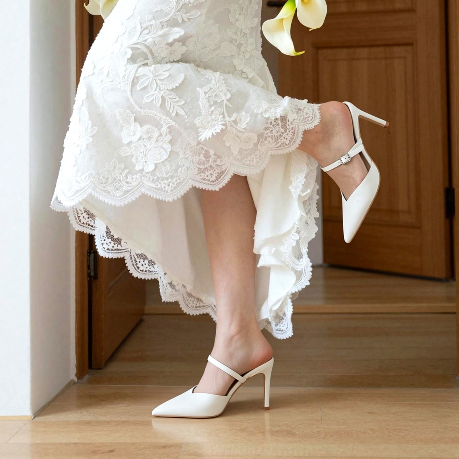 Womens Pointed Toe Backless High Stiletto Heels Mules Wedding Party Dress Pumps