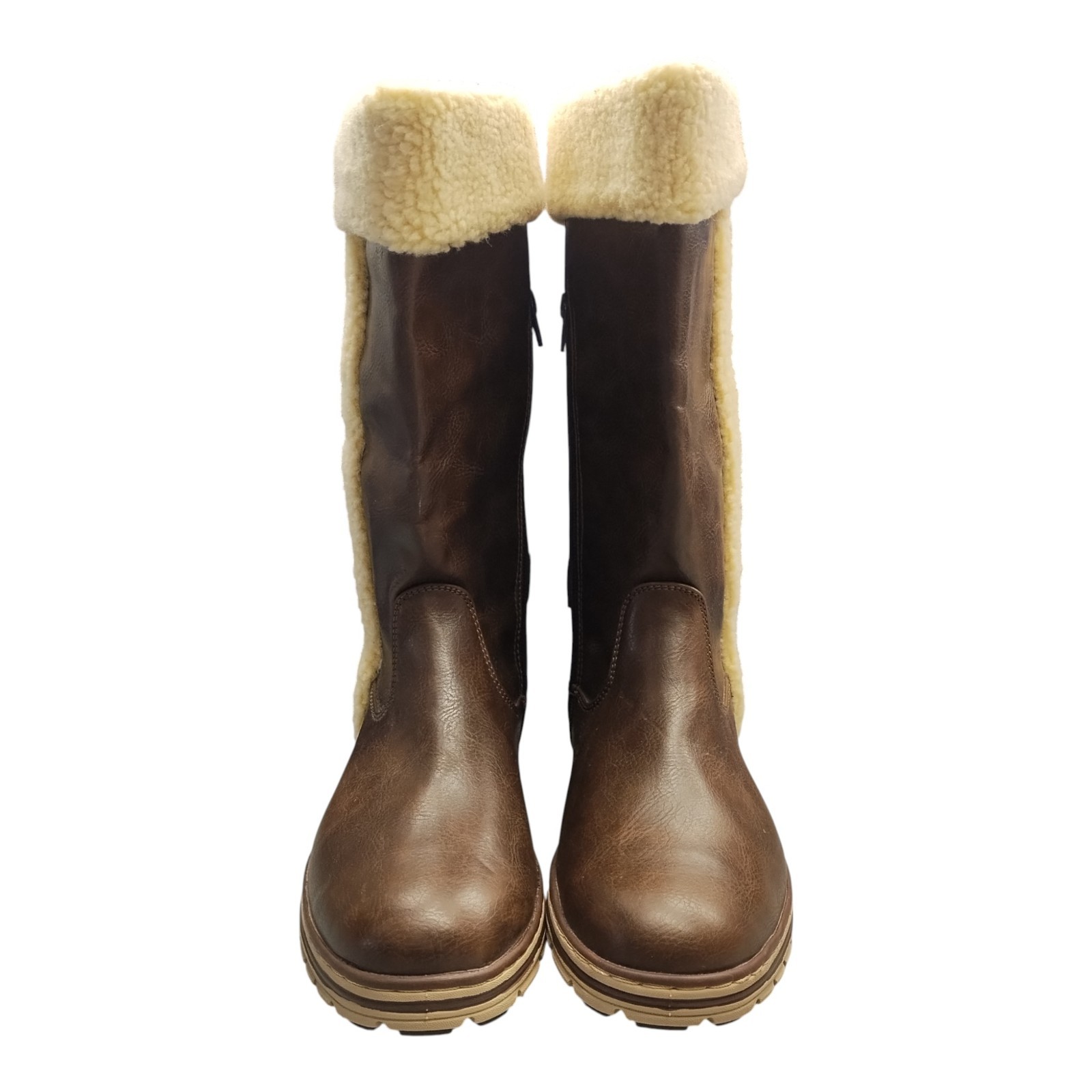 Cliffs Kesha Boots Women US 10M Brown White Synthetic Adjustable Buckle Side Zip