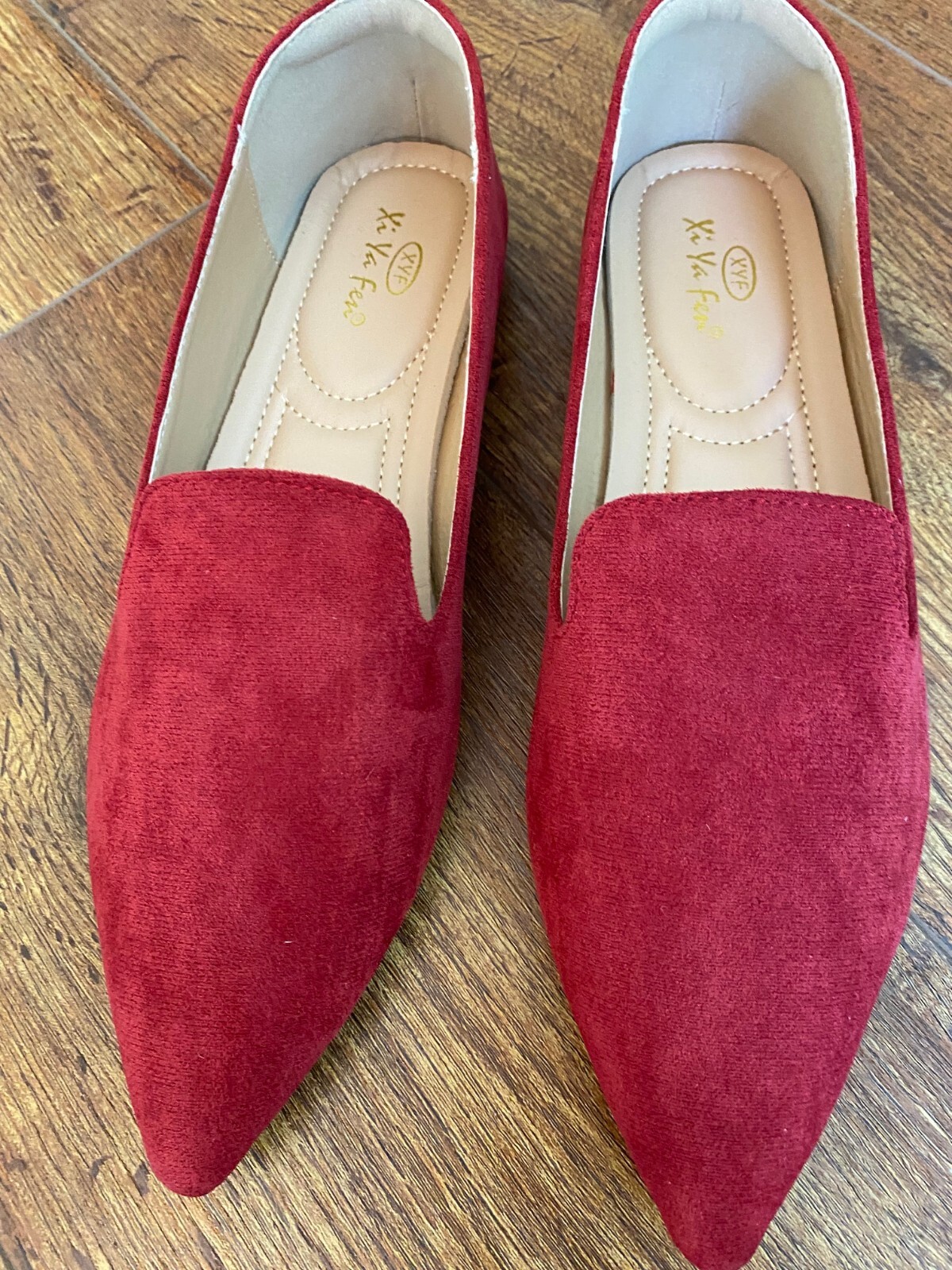 XYF women’s comfy ballets, Soft Sole Shallow Shoes, Lightweight red color size 8