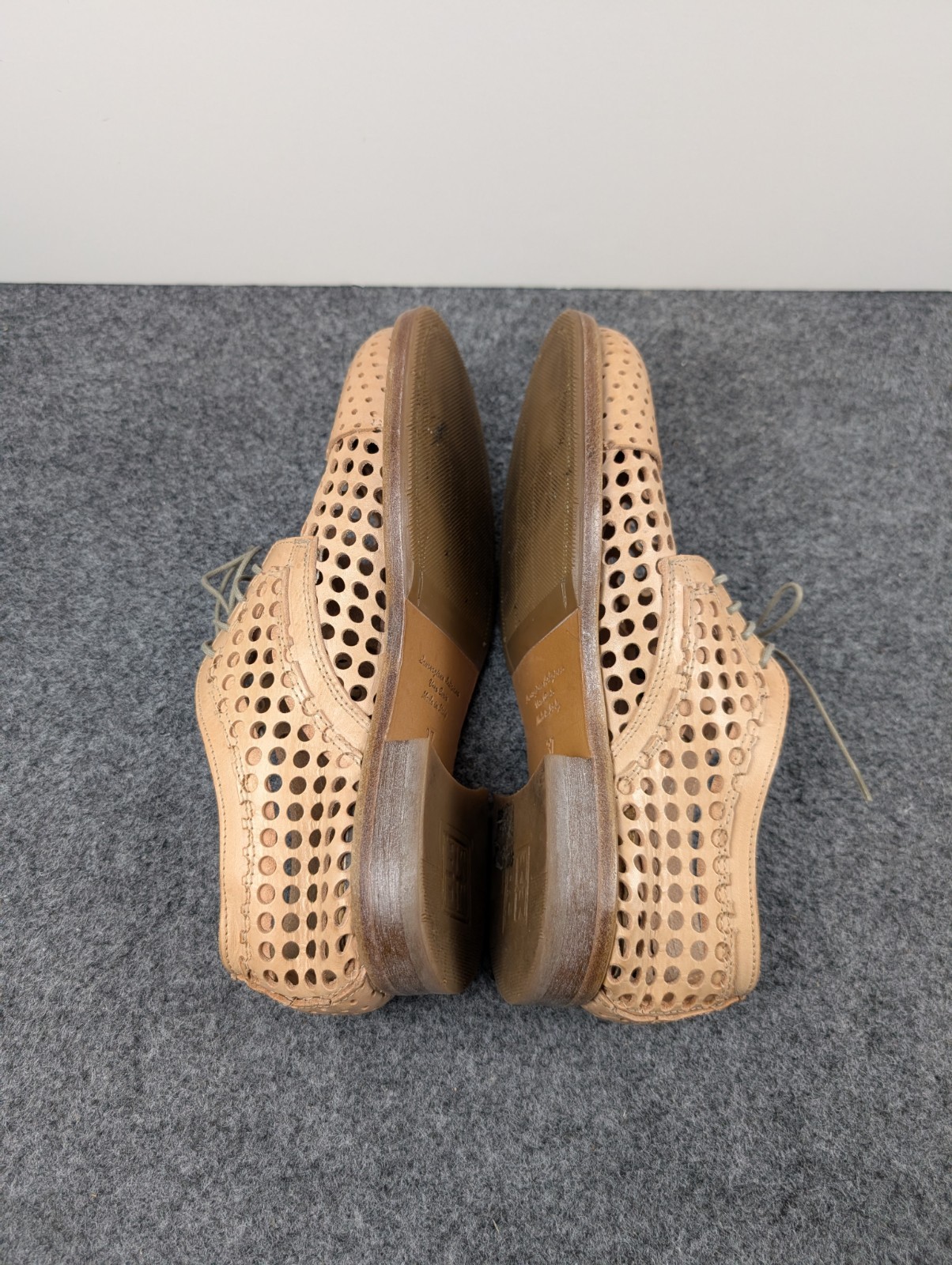 MOMA Handmade in Italy Tan Leather Perforated Oxford Shoes Womens EU 37 US 7