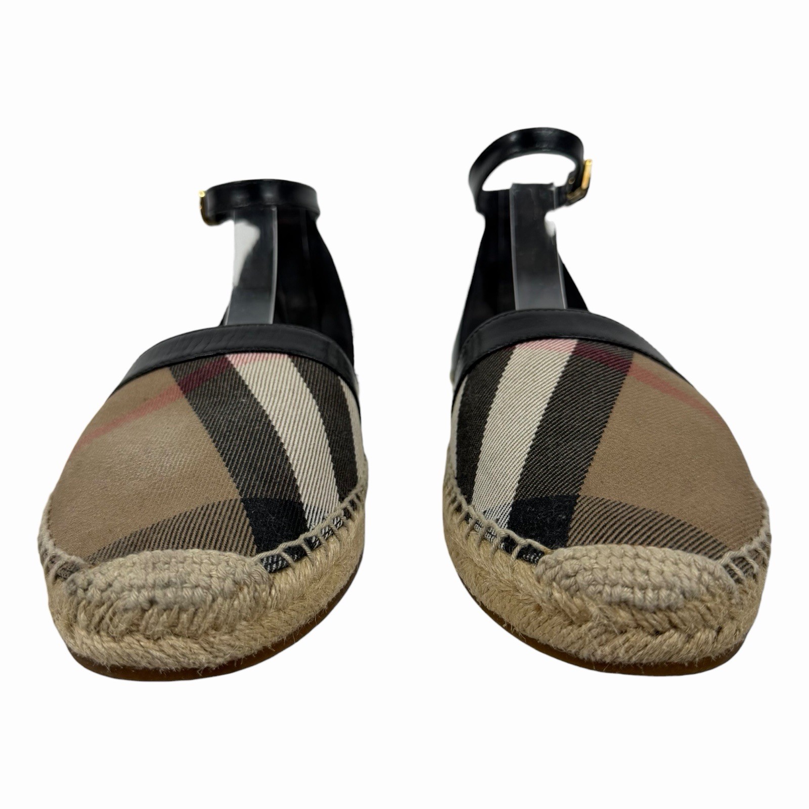 Burberry Abbington Nova Check Ankle Strap Espadrille Flats Black Women Size 41