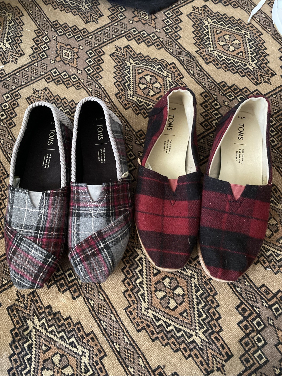 Tom’s In Plaid, Size W 7.5 ( priced for 2 pairs as shown to be shipped together)