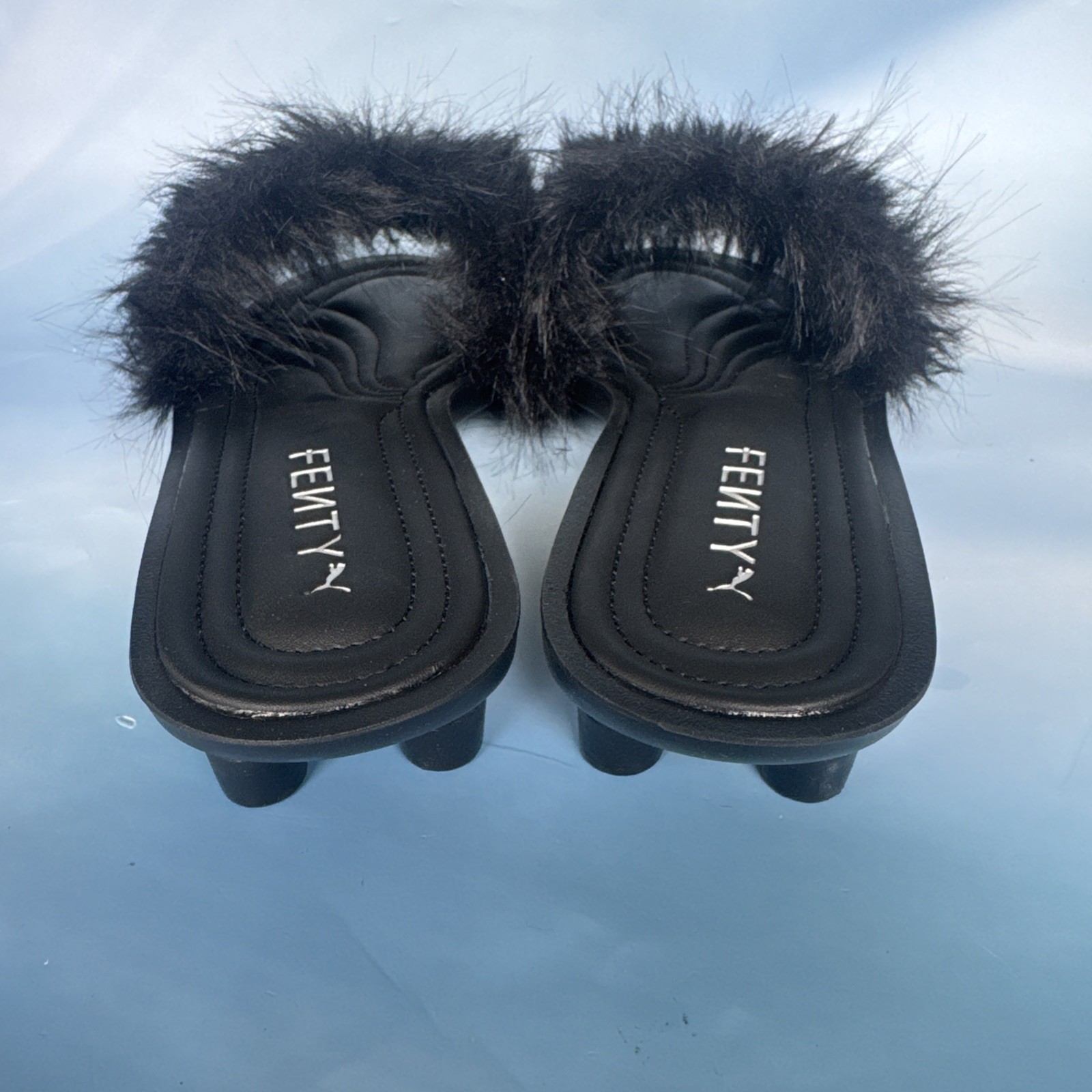 Puma x FENTY Rihanna Slide Chic Fur Black Silver Sandals Womens 10