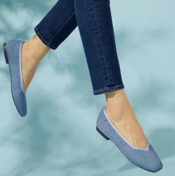 VIVAIA Margot Square-Toe V-Cut Knitted Flats Shoes Denim Blue Size 40