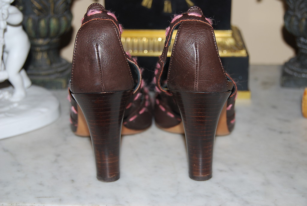 ISABELLA FIORE ITALY BROWN LEATHER WOOL TRIM WOMEN’S SLING BACK HEEL SHOES S 7 M