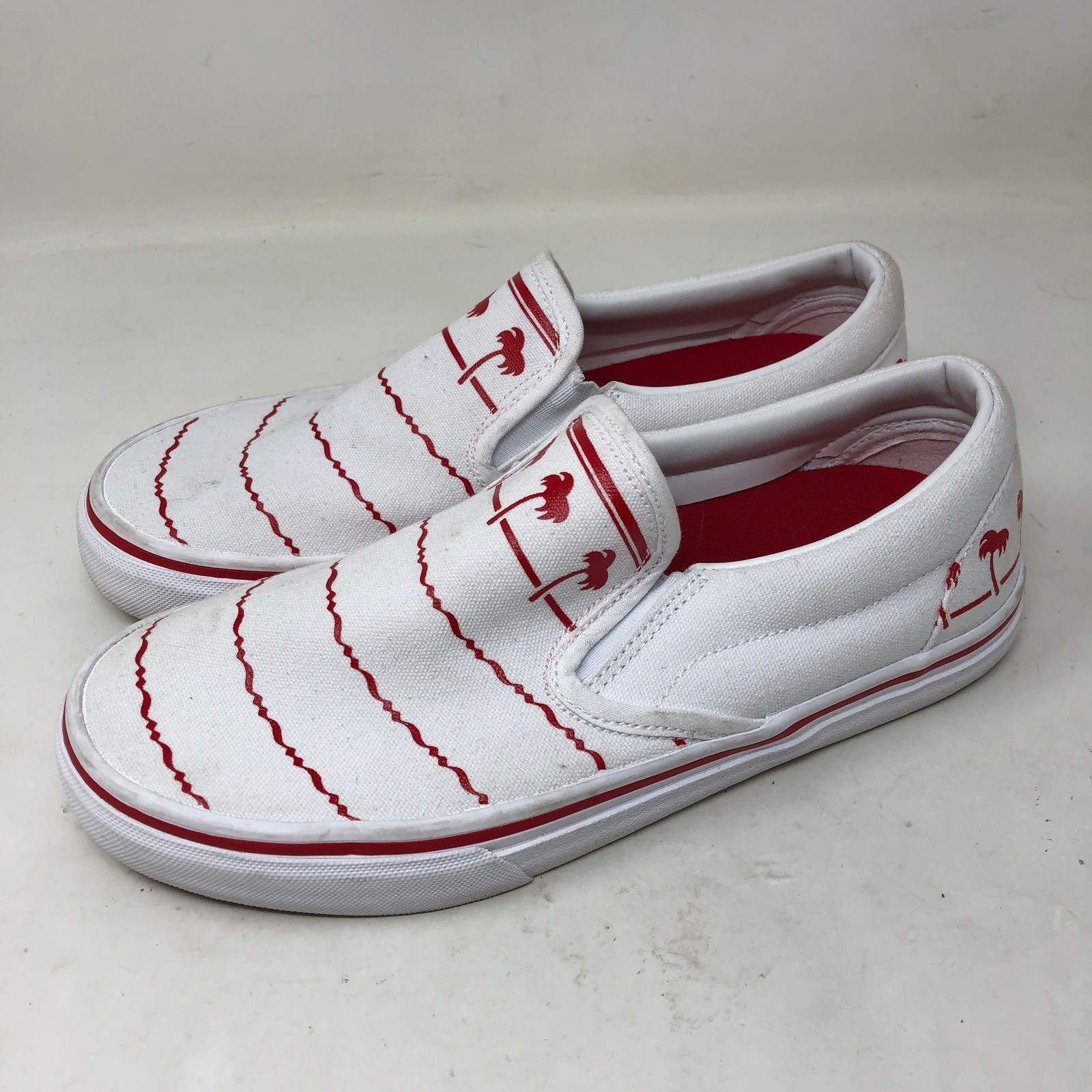 In-N-Out Burger Unisex Size W8.5/M7 Drink Cup Shoes White Red Palm Tree Slip On