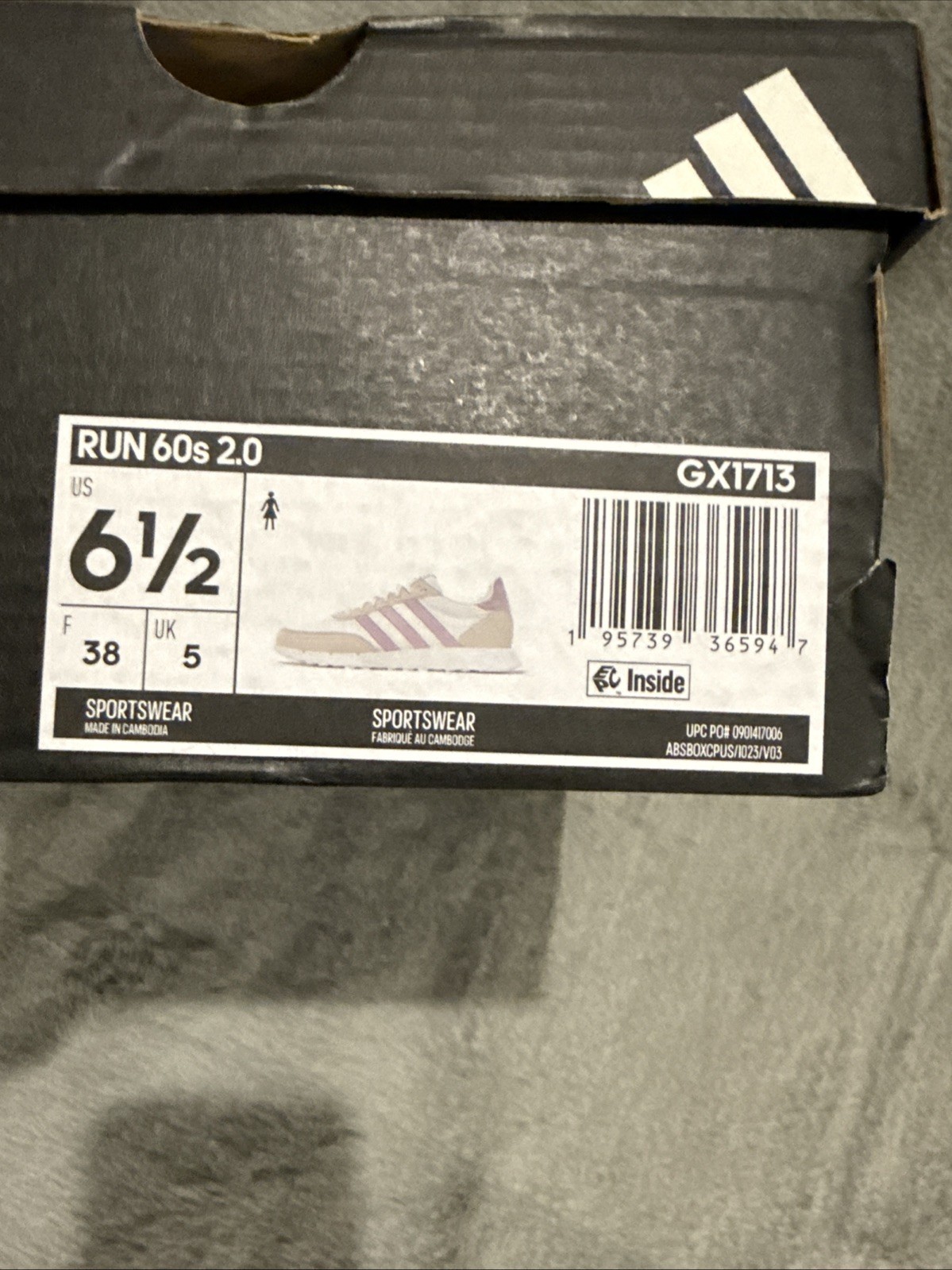 Adidas Run 60s 2.0 White Purple Grey Women’s Size 6.5 New In Box