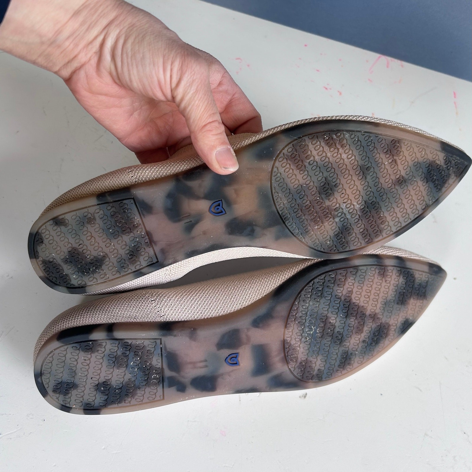 Rothy’s pointed flats size 11 The Point II Diamond Twill bone off white