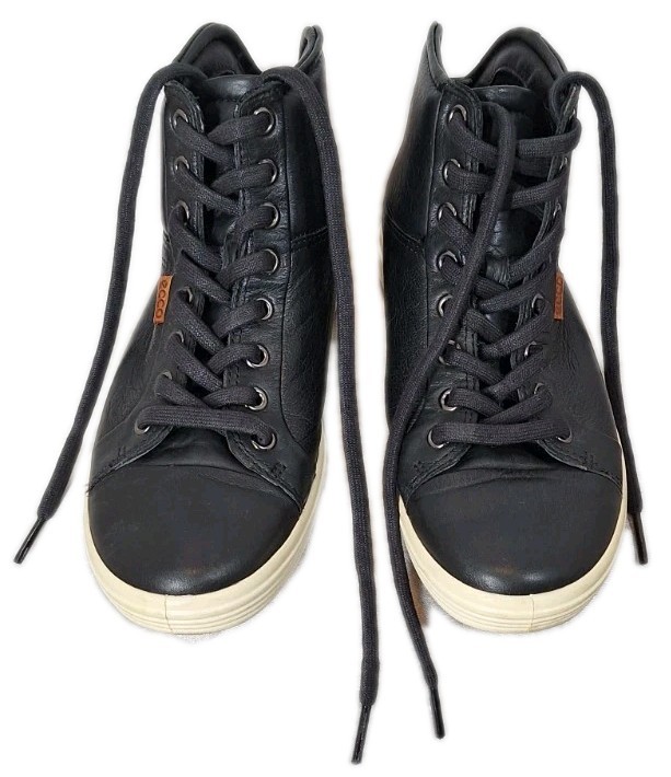 ECCO SOFT Women’s High-Top Sneaker Trainers Black Leather Booties Sz 35/US 4-4.5