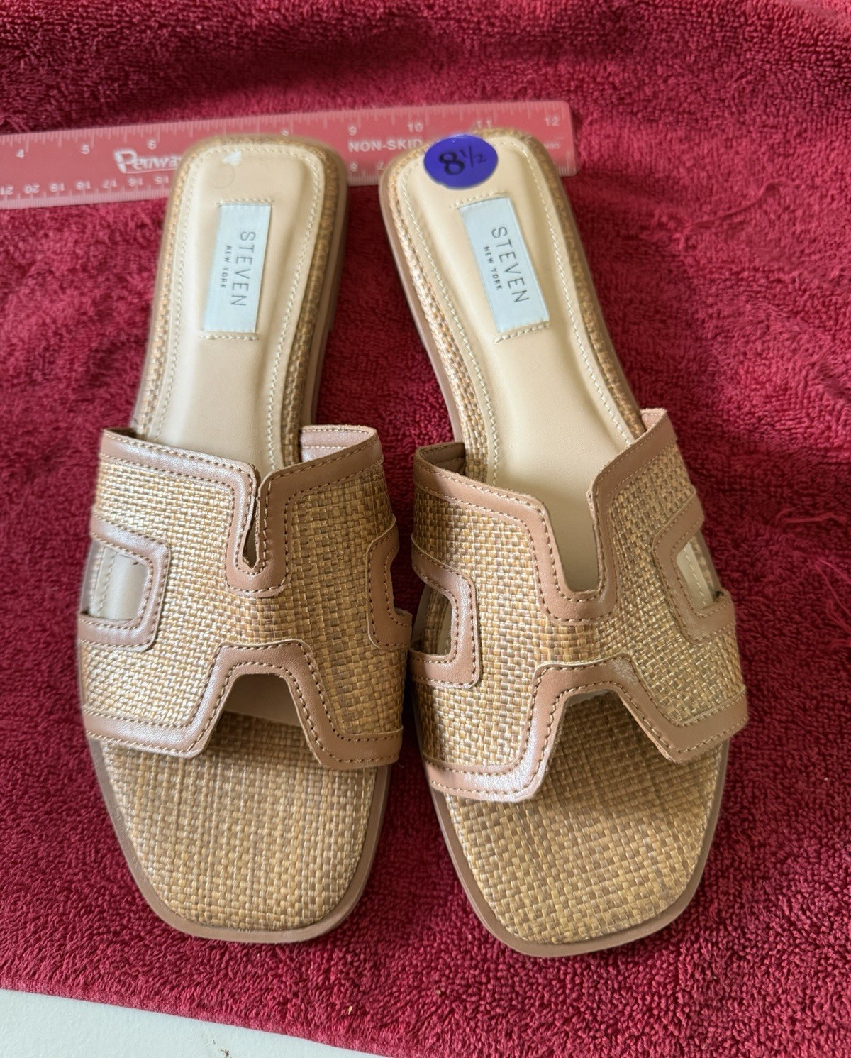 Steven New York Woven Slide Sandals Slip-On Straps Beige/Tan Women’s US 8.5