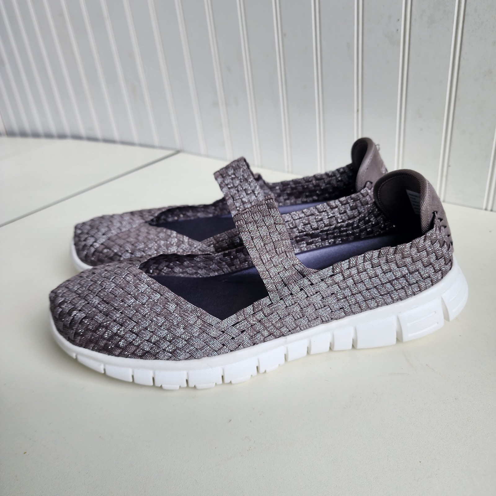 Comfortview Charcoal Gray Metalic Mary Jane Fabric Shoes Wide Relaxed Size 12W