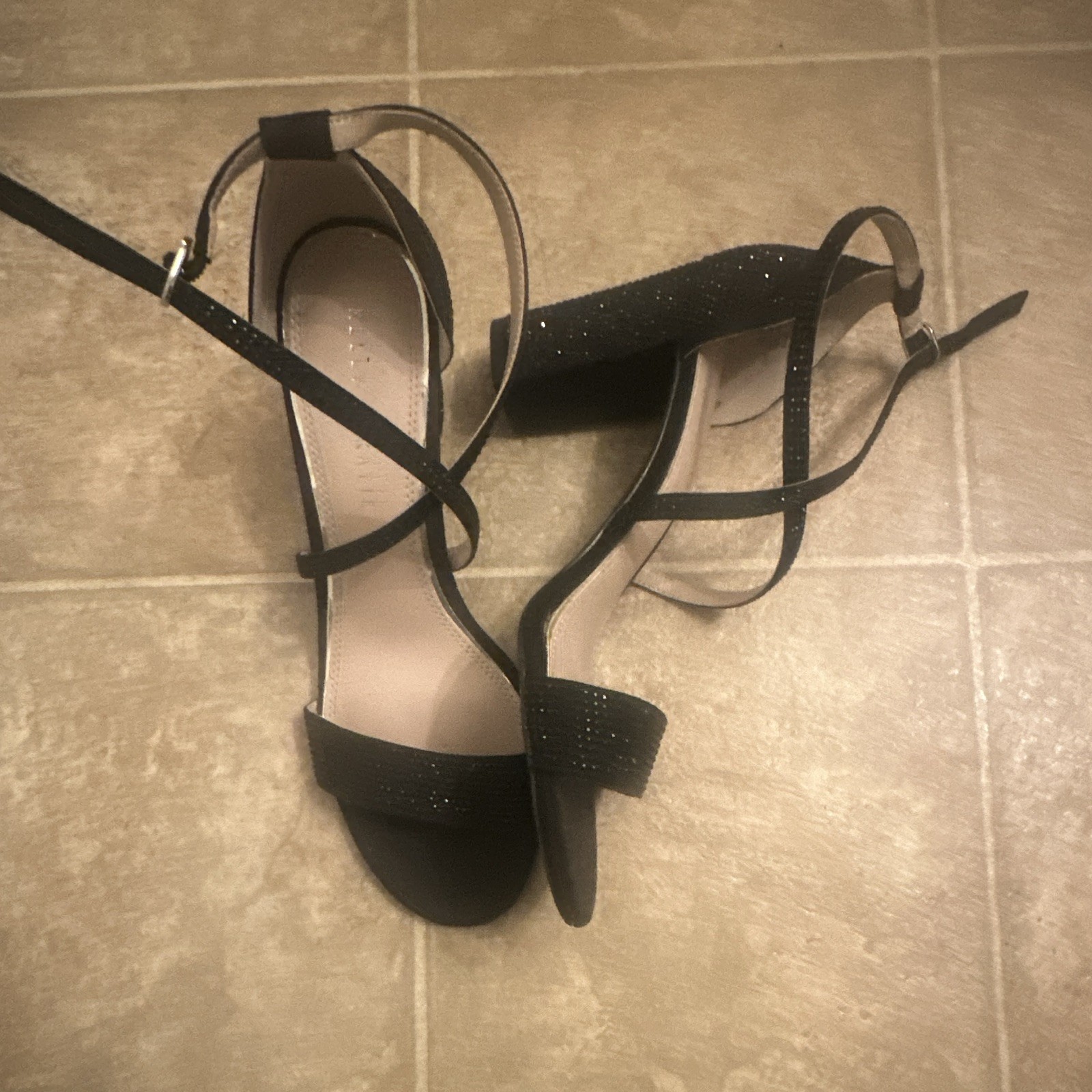 Kelly & Katie Black Strappy Ankle Strap Buckle Studded Open Toe Heels 8
