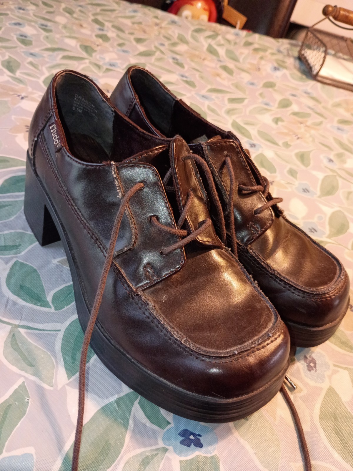 Vintage Y2K MUDD Brown Platform Oxford Shoes Chunky Heel 6.5 M