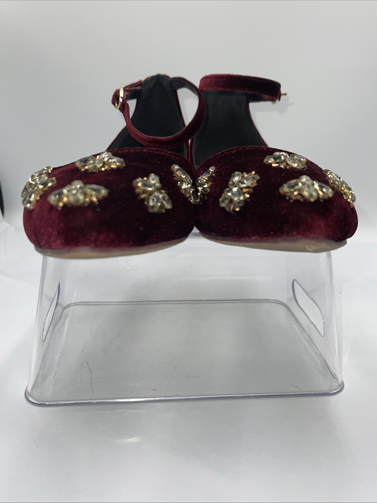 By Farylrobin Celinda Velvet Embellished Flats Wine / Red Women’s Size 6.5