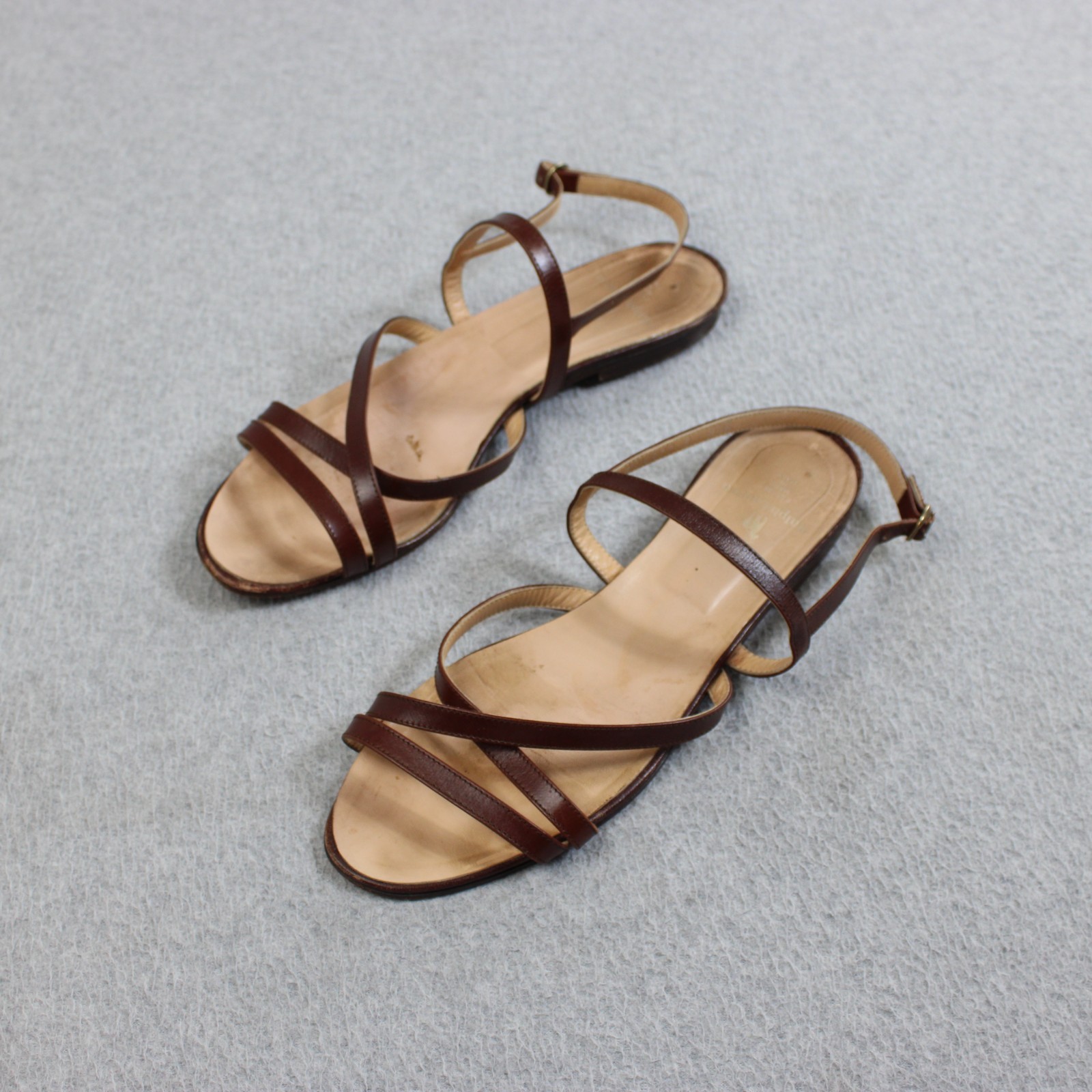 Vintage Ralph Lauren Sandals Woman 8 1/2 Brown Cross Strap Coastal Boho 90s READ