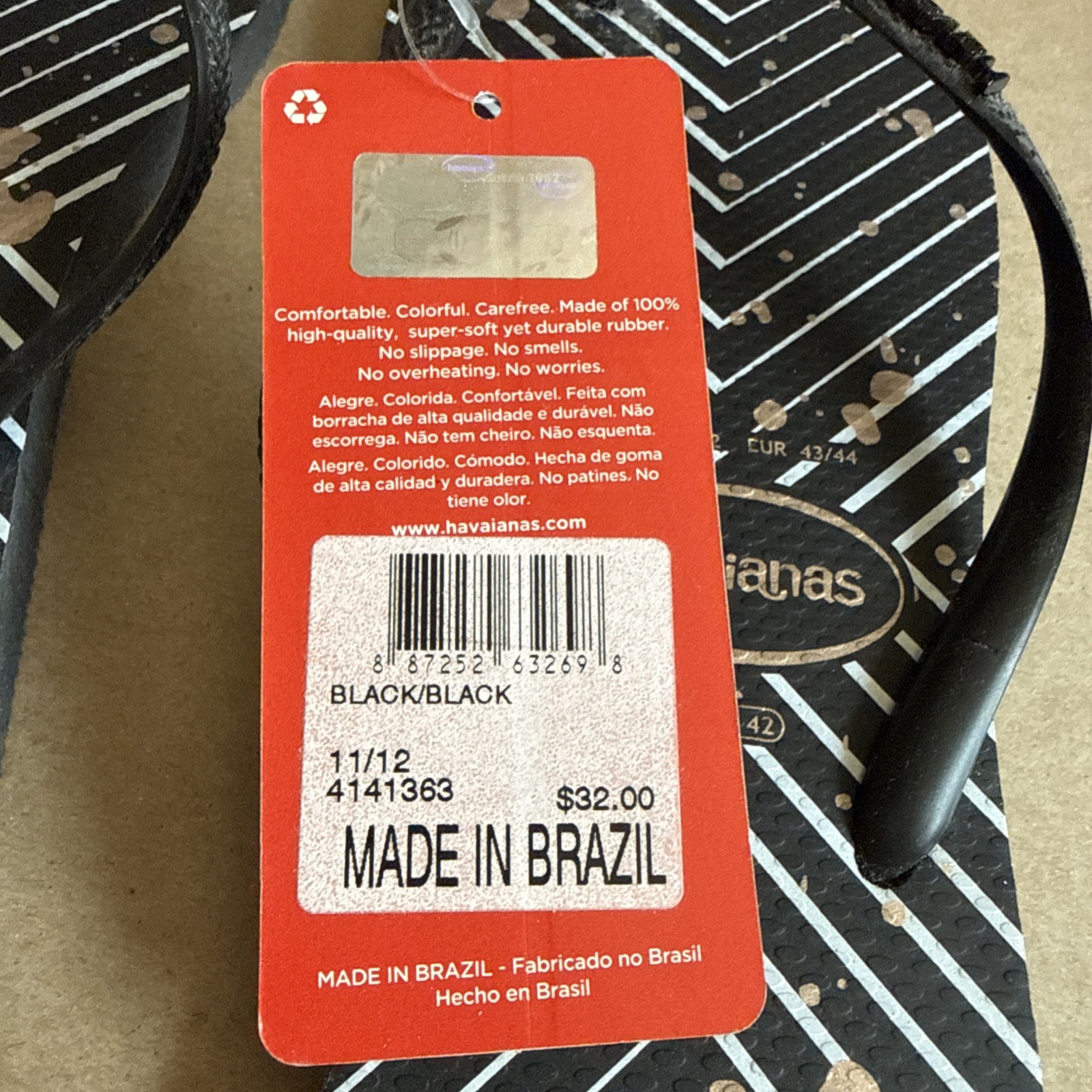 Havaianas Slim Black Geometric White Chevron Gold Circles EU 41/42 – New