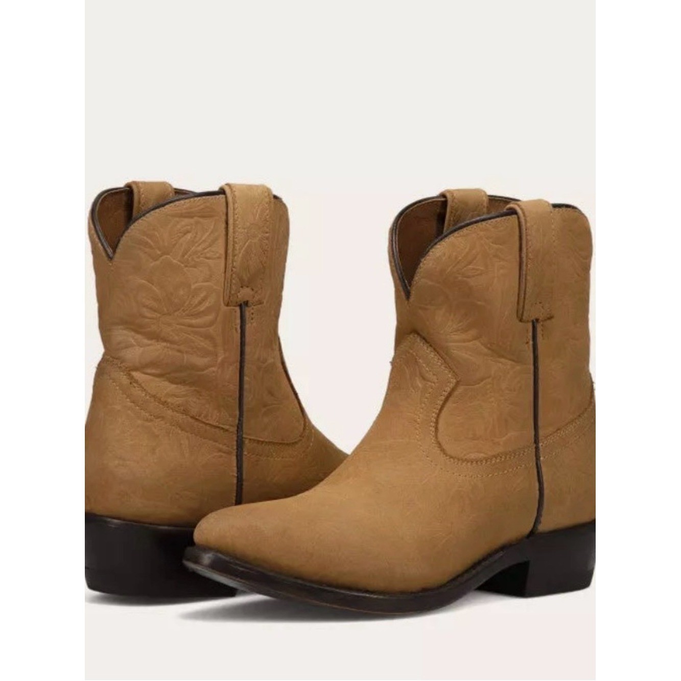 Frye Billy Western Short Bootie in Honey Floral Embossed Leather