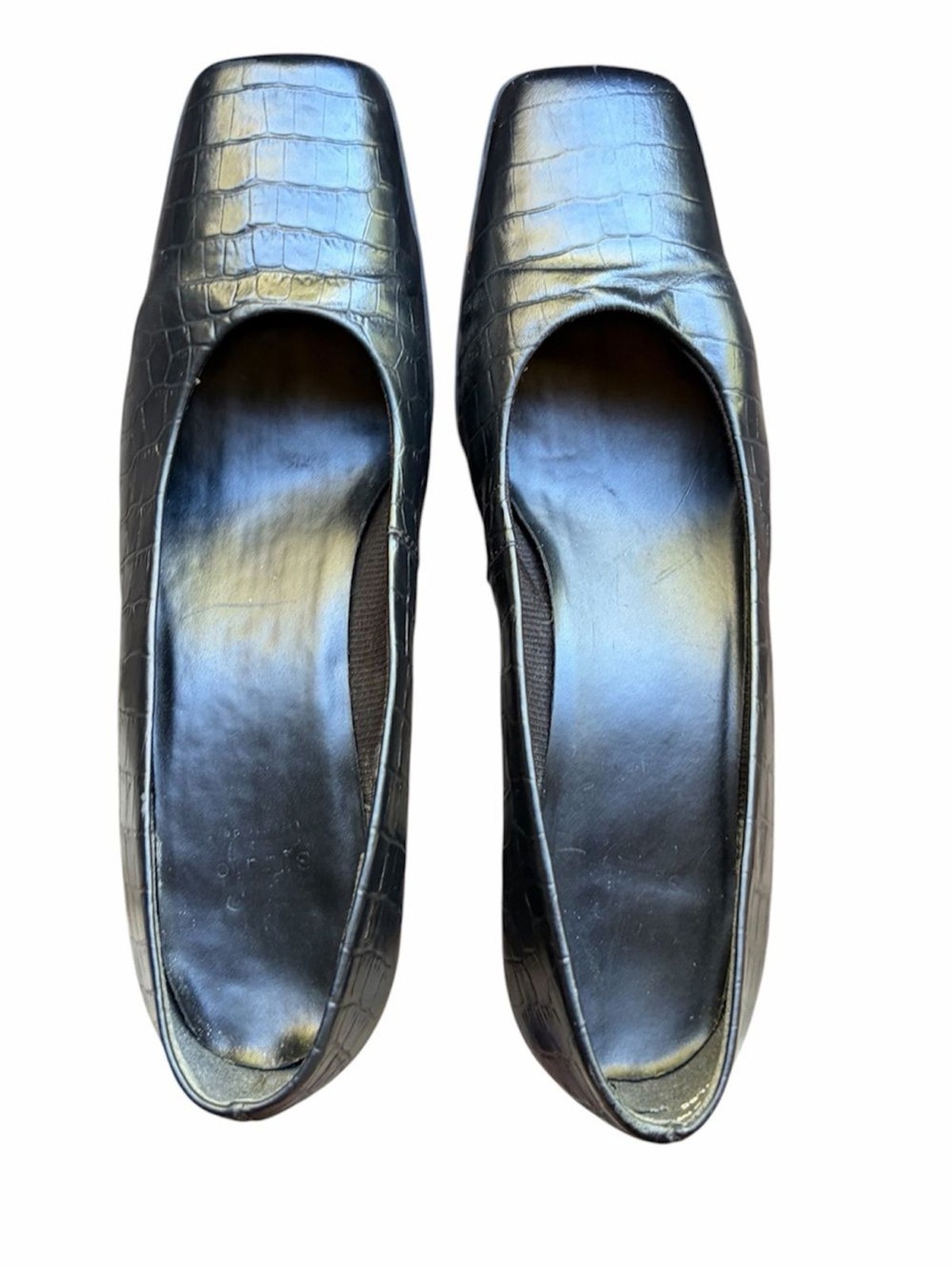 LifeStride Studio Croc-Embossed Leather Block Heel Pumps — Black, Size 7