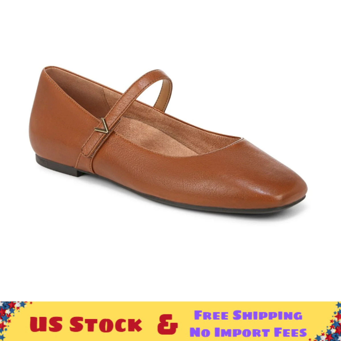 Vionic Alameda Mary Jane Flat – Tan Leather, MEDIUM