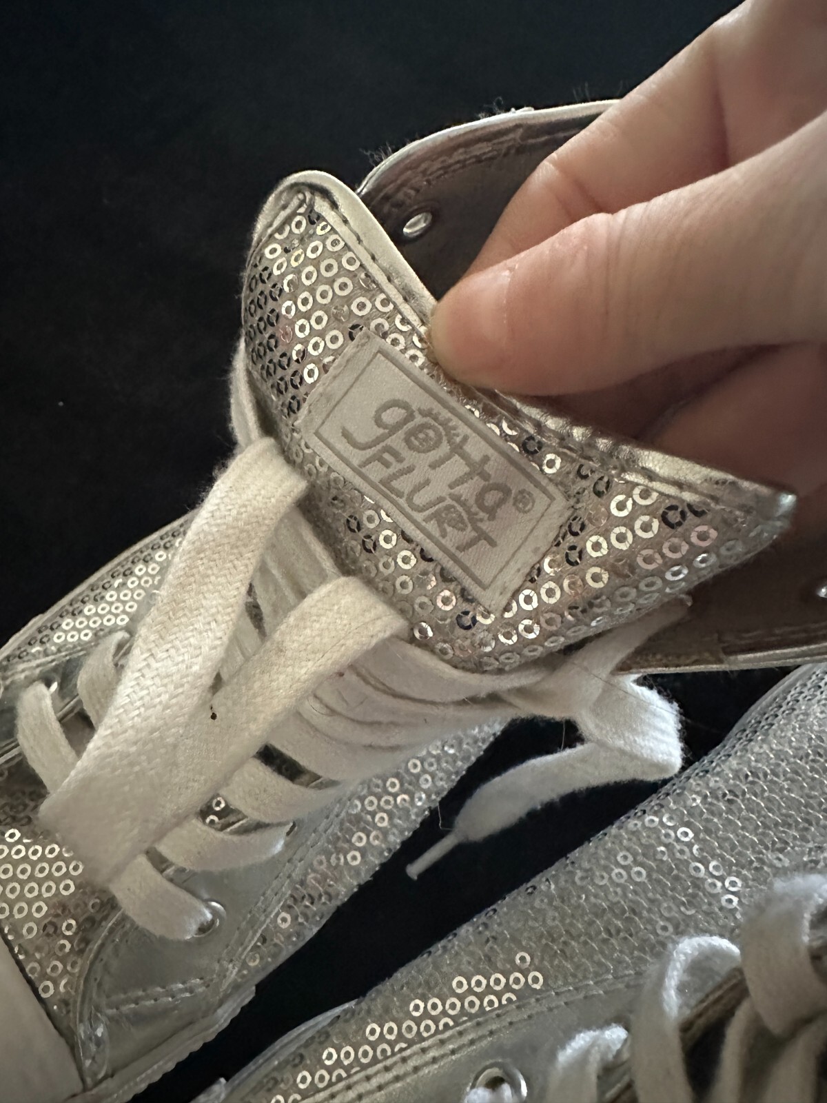 Gotta Flurt Disco Silver Sequin High Top Sneakers Size 10 Chucks White Laces