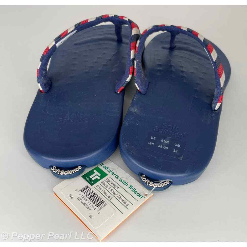 Flip Flop Thong Sandal Women’s Size 8 Blue Red White Stripe Soft Science Foam