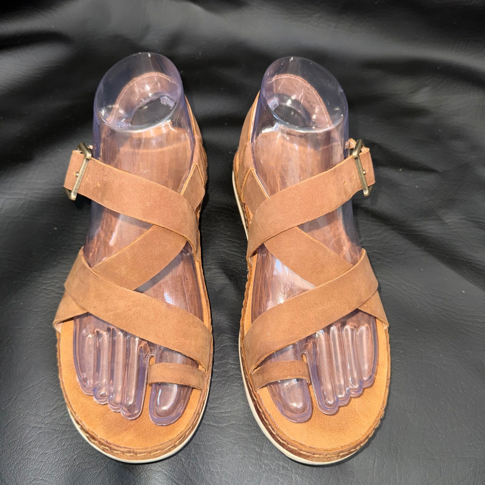 Chaco Wayfarer Leather Sandals Womens 6 Toffee Brown Strappy Toe Loop