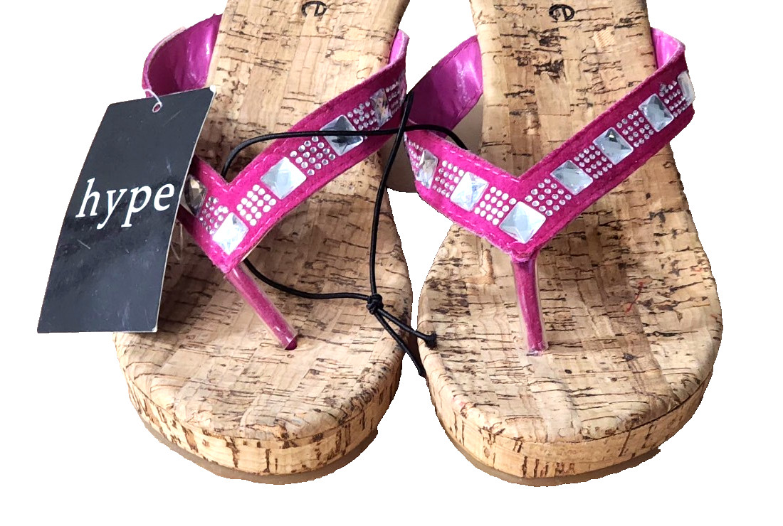 NEW Hype Womens Cork Wedge Sandals Size 8 Pink/Brown 3.25″ High Heel