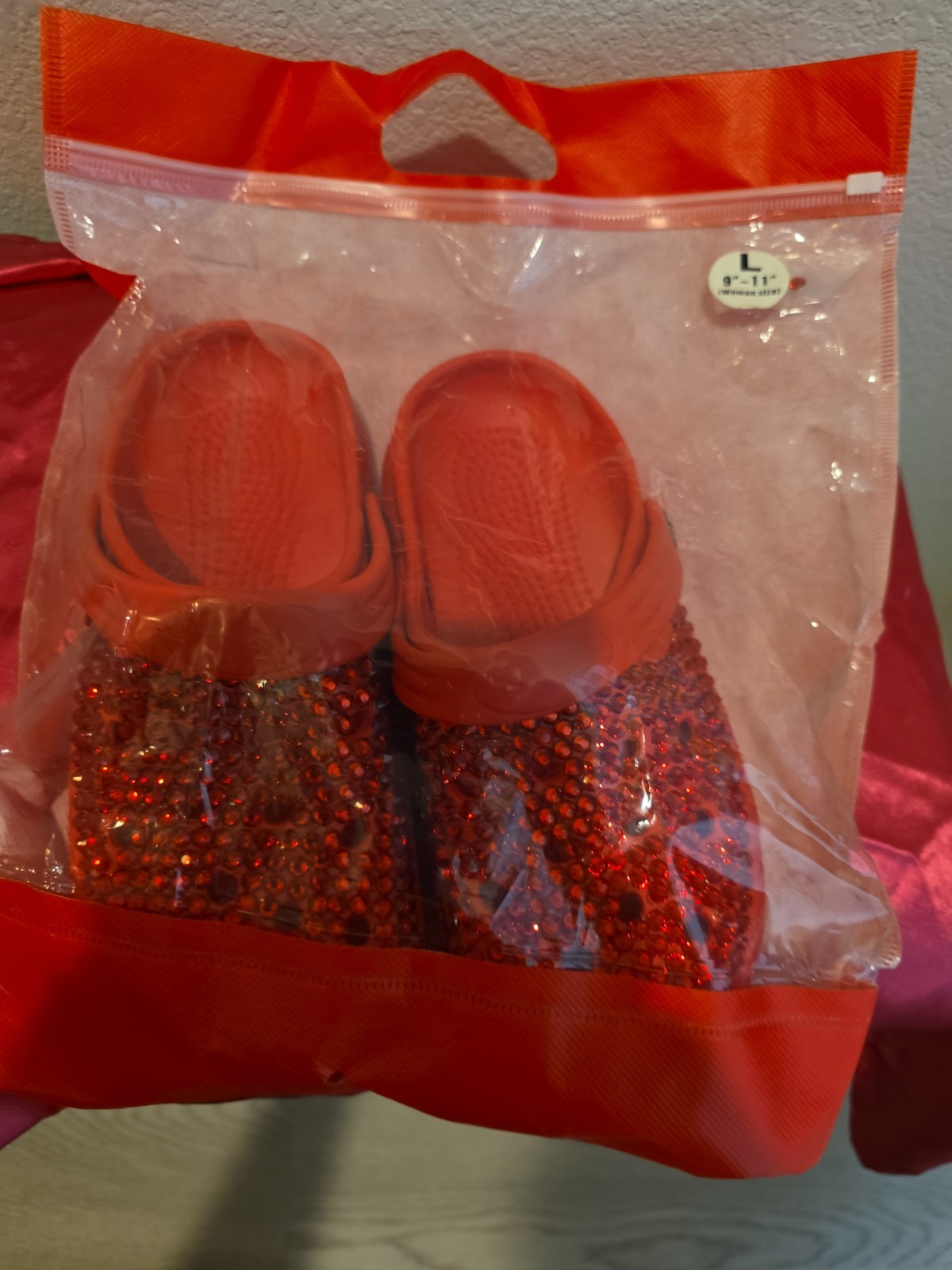 WOMEN Red Bling Size 9-11 CROC LIKE Flat SHOES