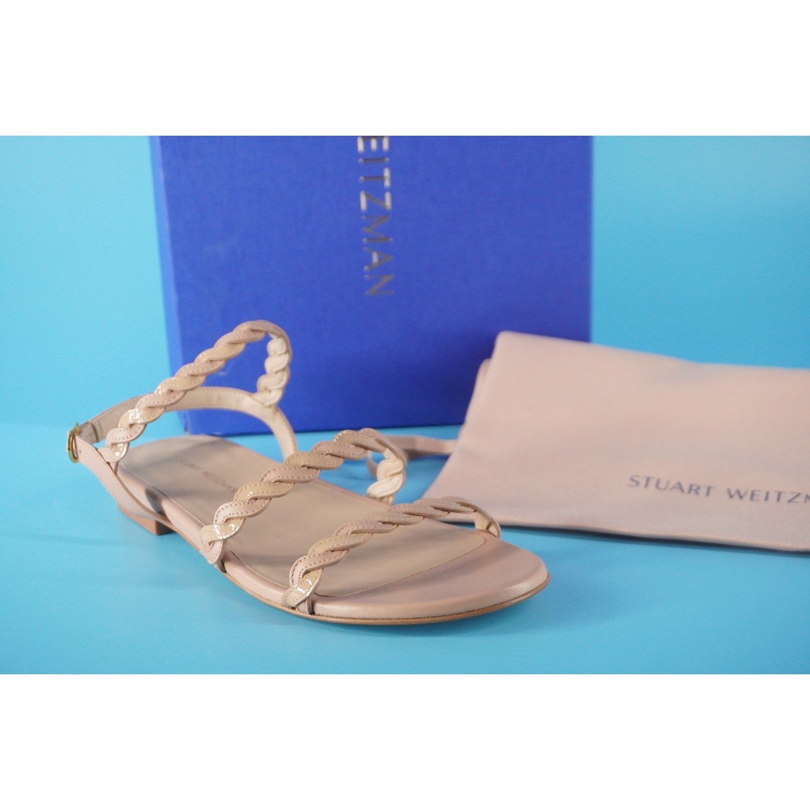 Stuart Weitzman Twistie Nude Leather Sandals Size 6.5 New Flat $425