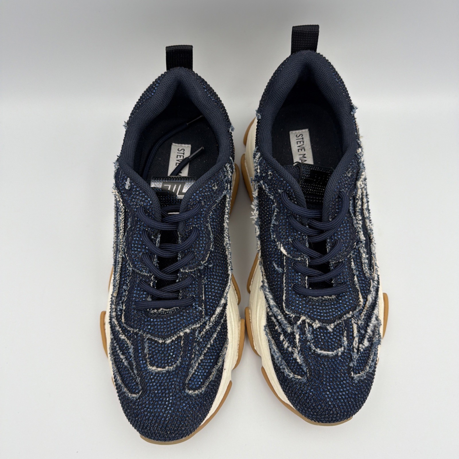 Steve Madden Designer Wmns Sz 8.5 M Permit Luxury Rhinestone Dark Blue Sneakers