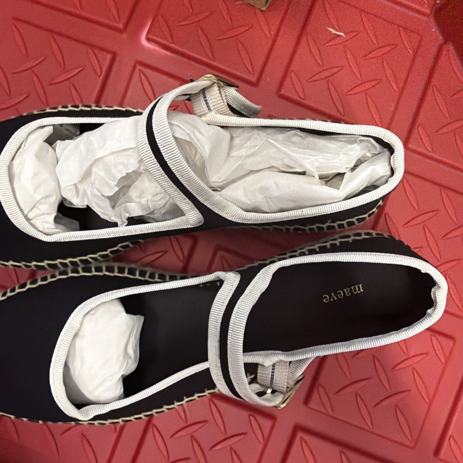 MAEVE Mary Jane Espadrille Flats – Pitch Black Size 38EU