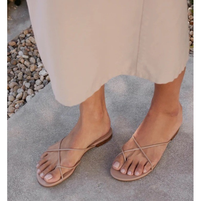 Jenni Kayne Eve Sandals Taupe Leather Thong Strappy Women Size 38