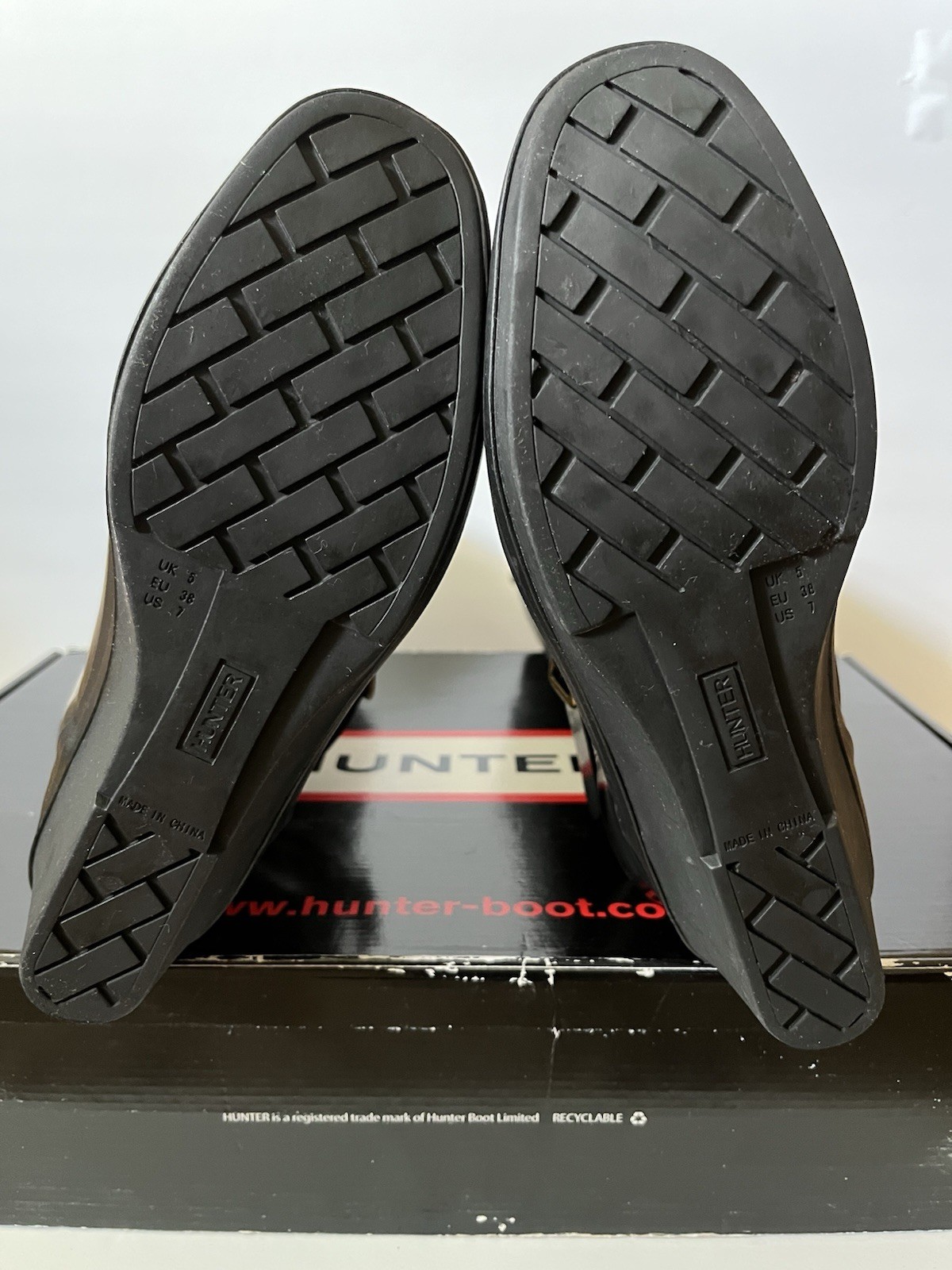 Hunter Andora Black Rain Boots Womens 7 Tall Wedge Heel Buckle Waterproof 23954