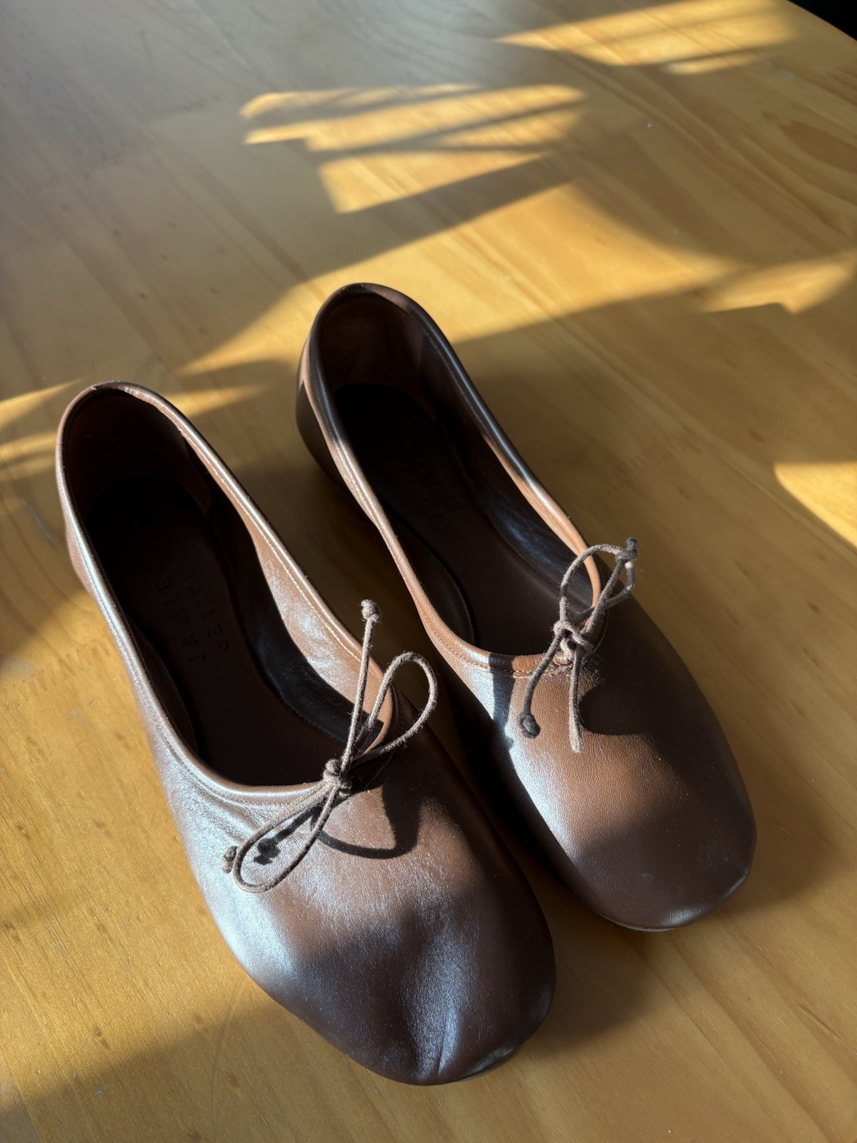 Jamie Haller Women’s Brown Soft Leather Ballet Slipper with Top Bow Size 40