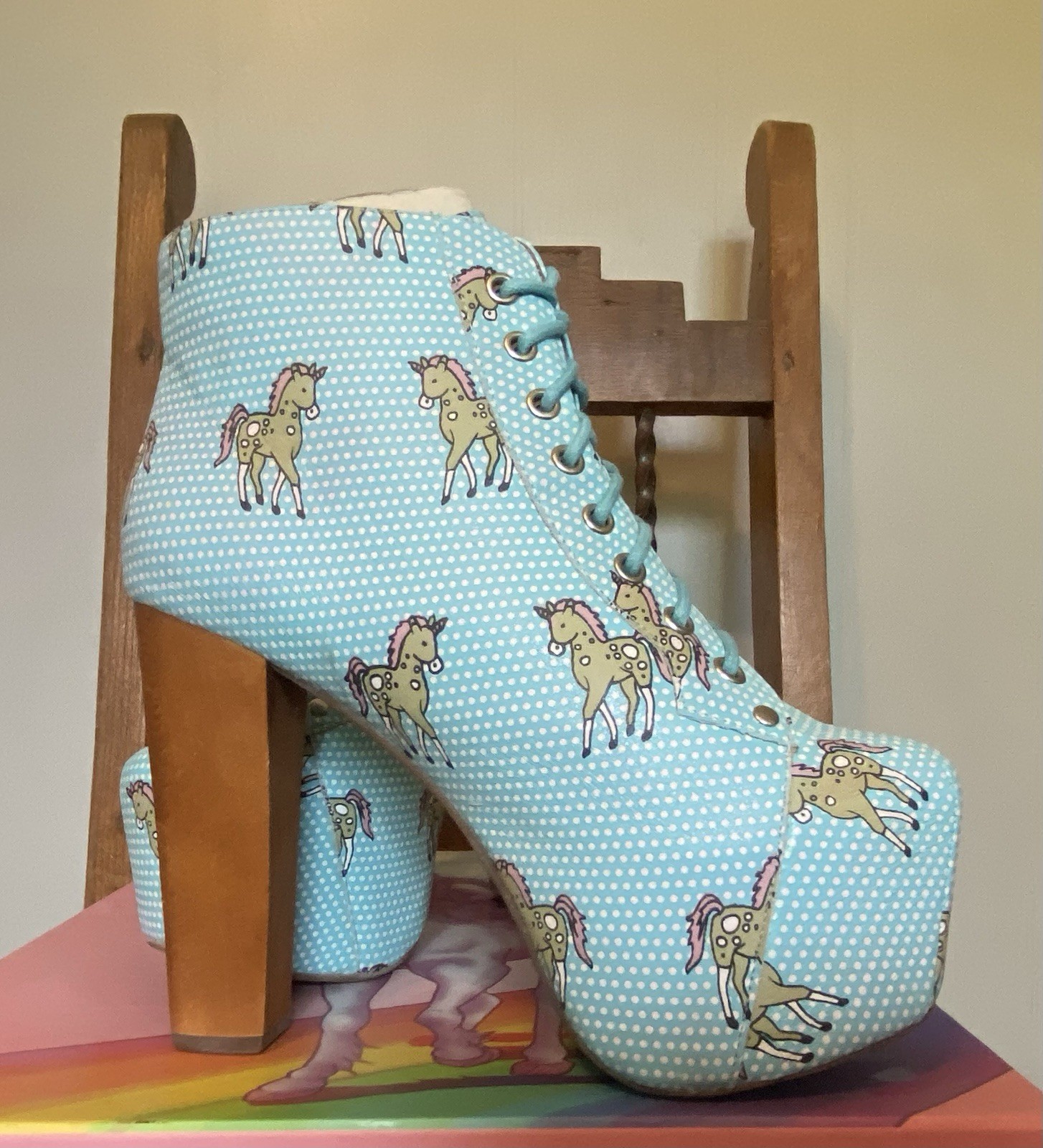 Jeffrey Campbell Lita Aqua Unicorn Platform Boots Size 8