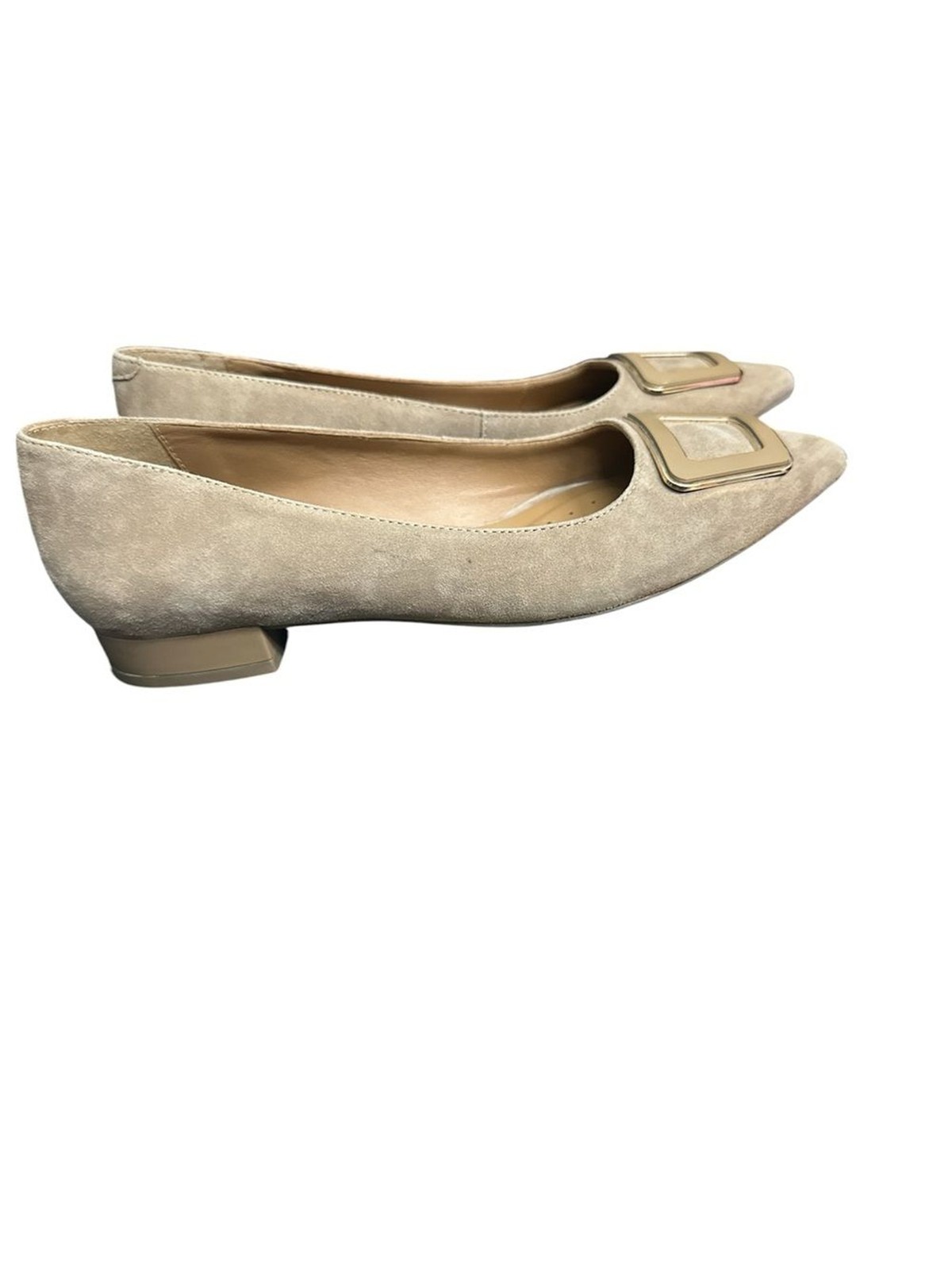GEOX Pointed Toe Beige Brown Suede Leather Ballet Flats Accent Minimalist 38
