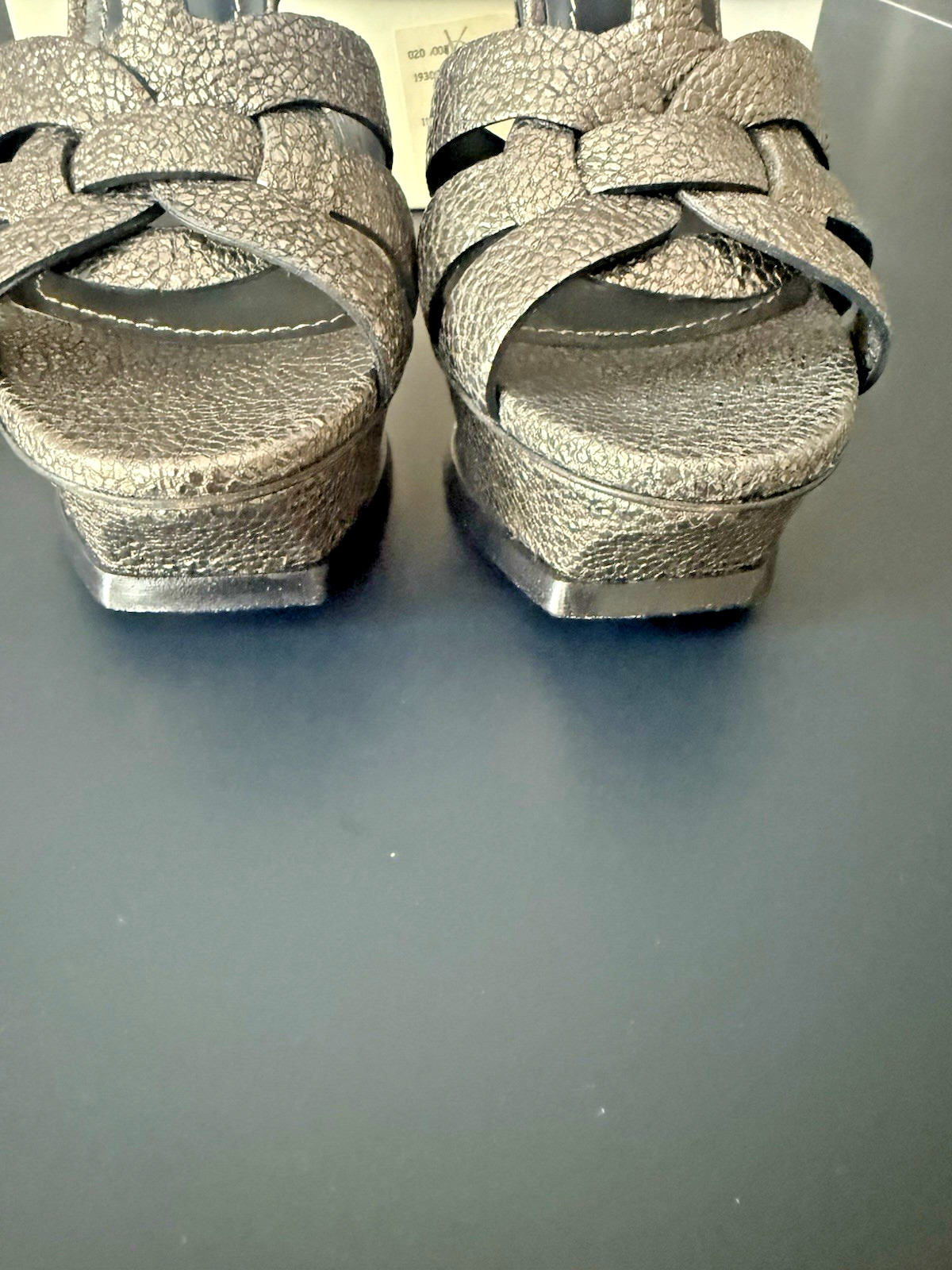Saint Laurent YSL Metallic Tribute Platform Heels Sandals Gunmetal EU 36 US 6