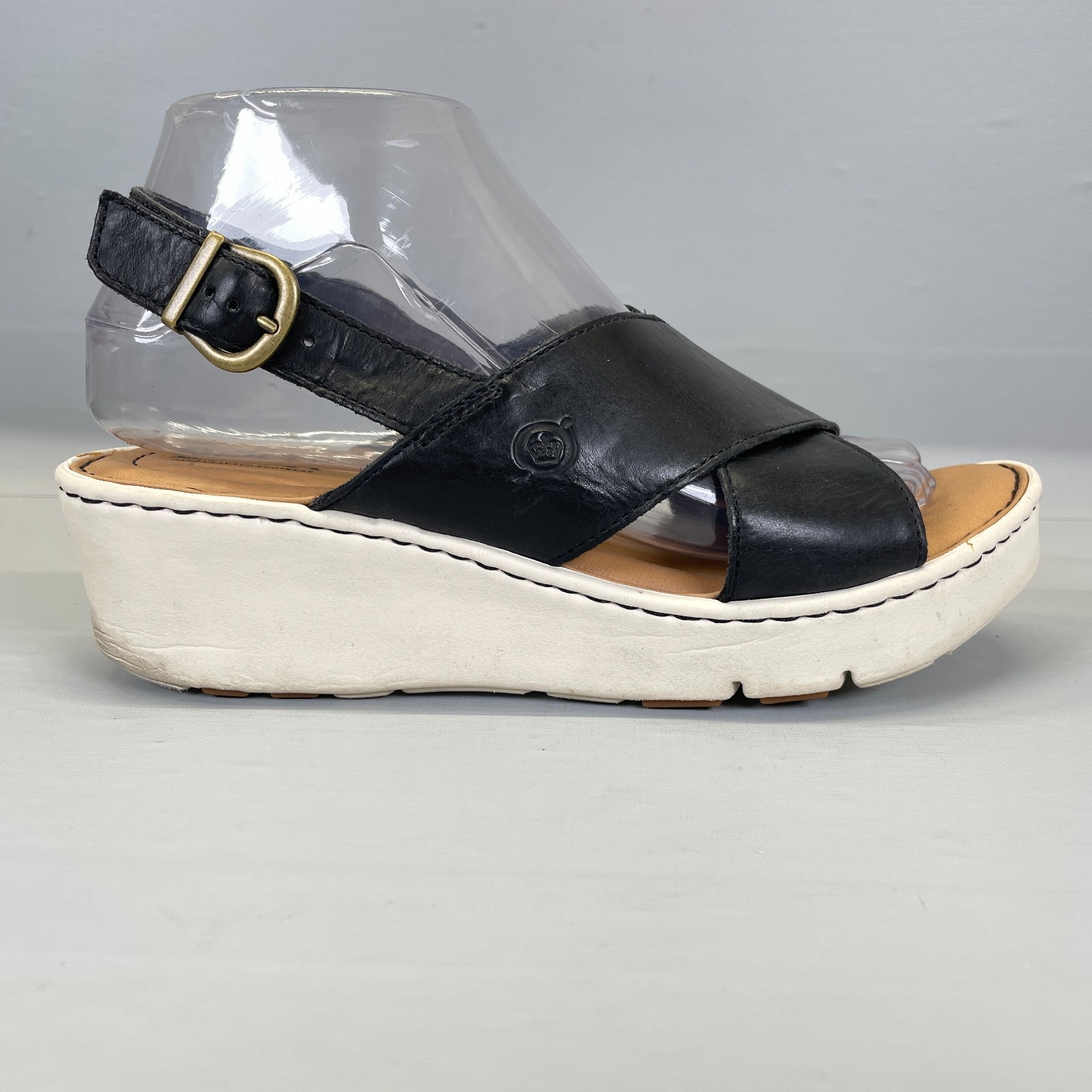 Born Santa Rose Slingback Wedge Sandals Womens Size 8 Black Leather Casual Shoes