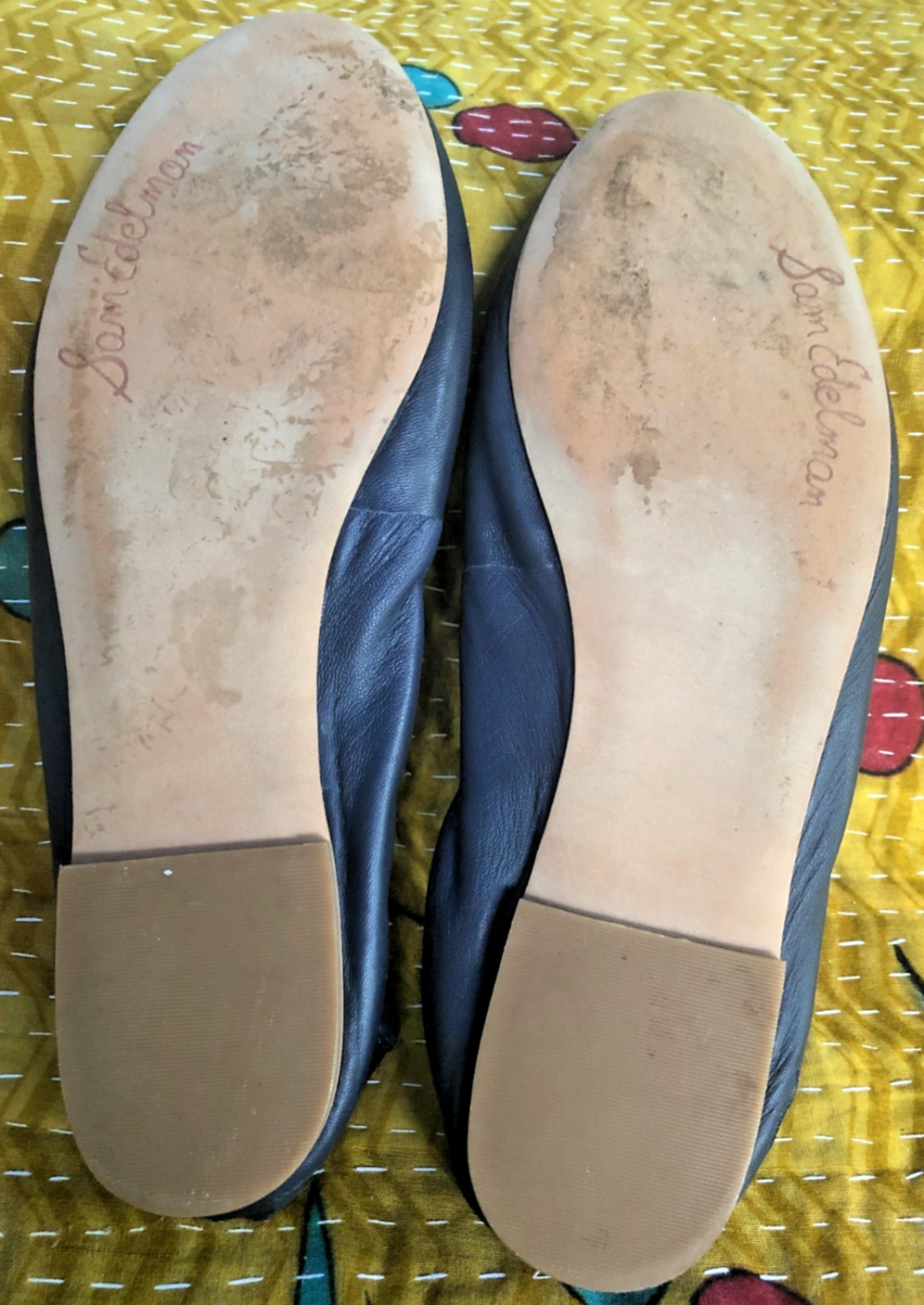 Sam Edelman Felicia Ballet Flats Navy Leather Bow Logo Women’s 7.5 M