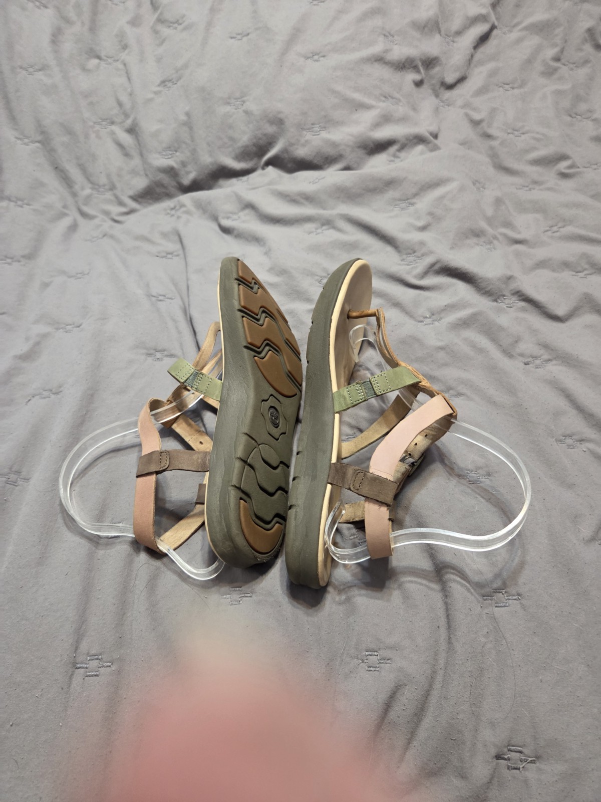 Timberland Branford Ankle Thong Sandals Leather Tan Green Pink 9 Boho Fairy