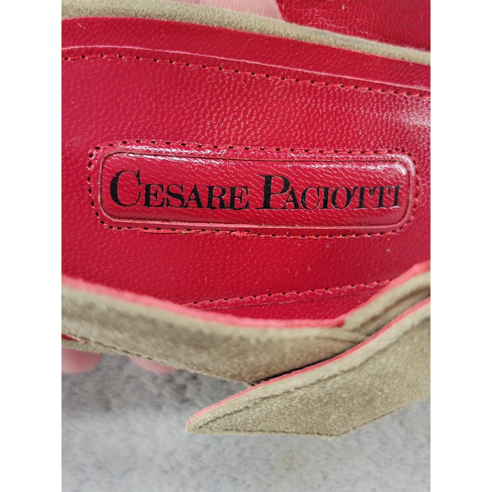 Cesare Paciotti 898610 Tan Suede Gold Chain Heel Peep Toe Slingback 8.5