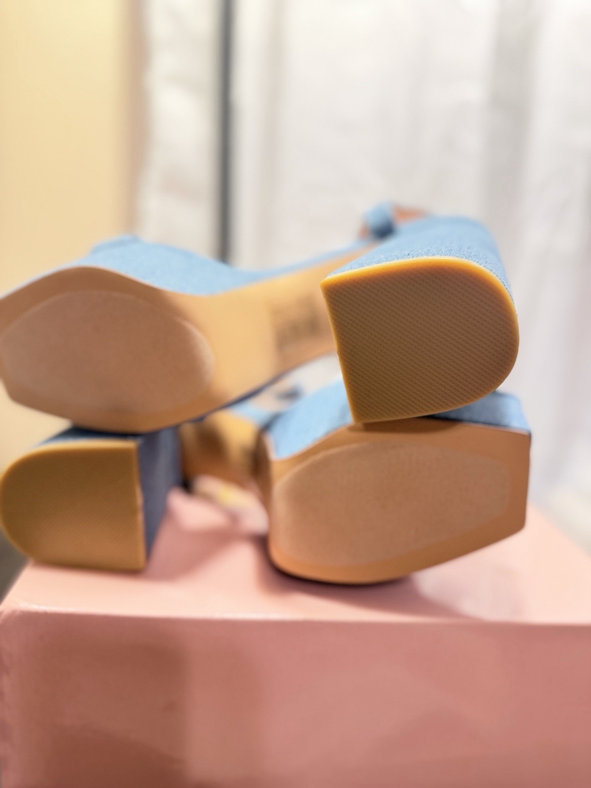 Blue Berness denim platform heels with bow detail