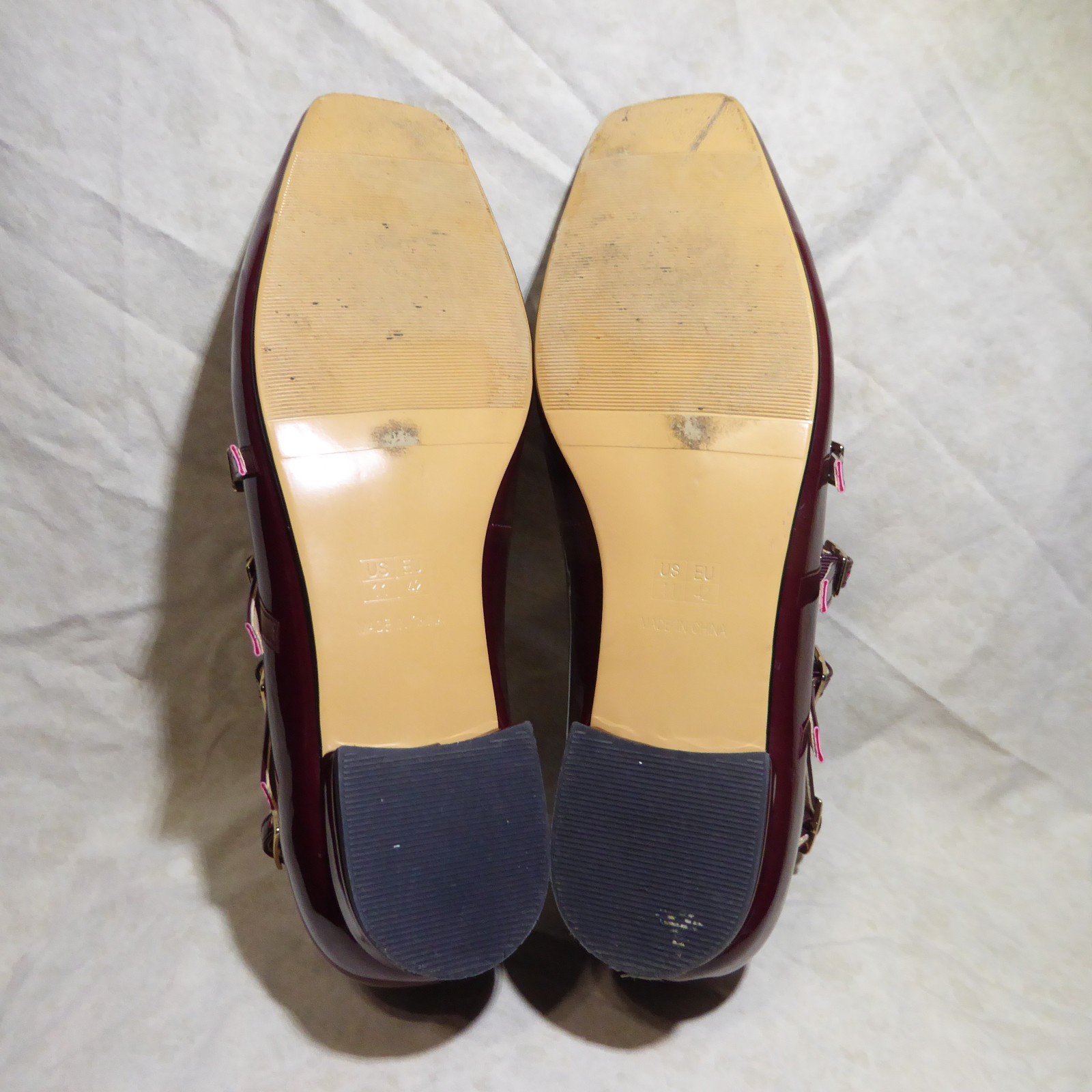 🩰 Unbranded Ankle Multi Strap Ballet Flats sz 11 M Red Wine Patent Leatherette