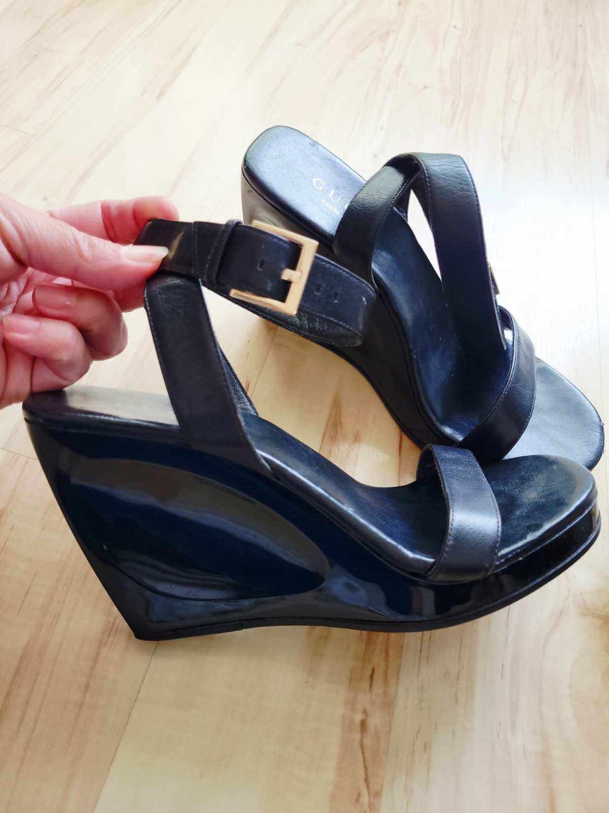 Gucci Ankle Strap Wedges Heels Black Size 6/12B